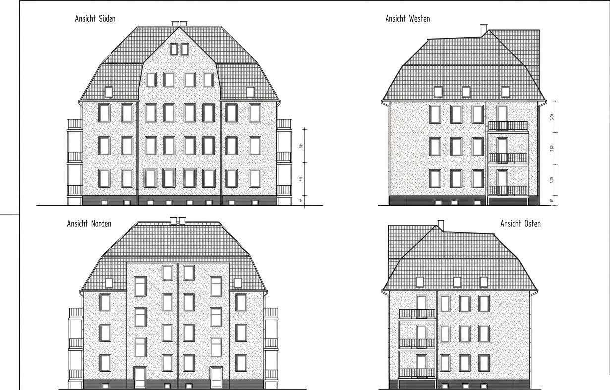 DG-Wohnung 2 Leipzig-Dölitz – Hausansichten Süd, West, Nord und Ost